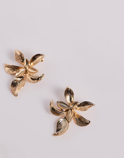 18Ct Gold Plated Lotus Flower Statement Stud Earrings