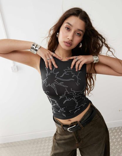 Lara Cap Sleeve Rhinestone Top