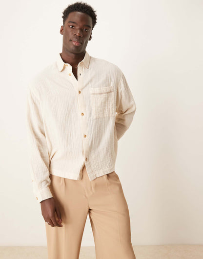 Boxy Textured Regular Shirt With Piping Detail