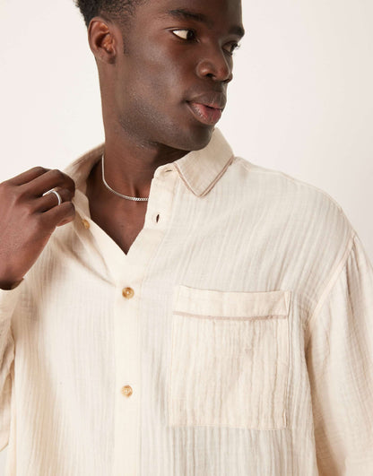 Boxy Textured Regular Shirt With Piping Detail