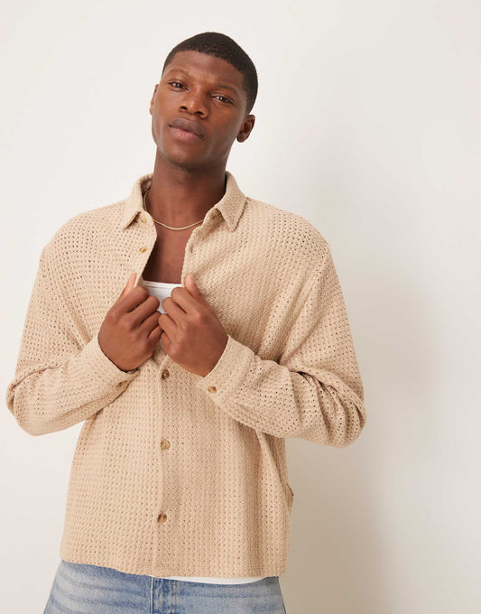 Boxy Oversized Shirt With Knitted Texture
