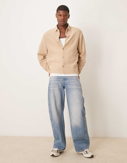 Boxy Oversized Shirt With Knitted Texture