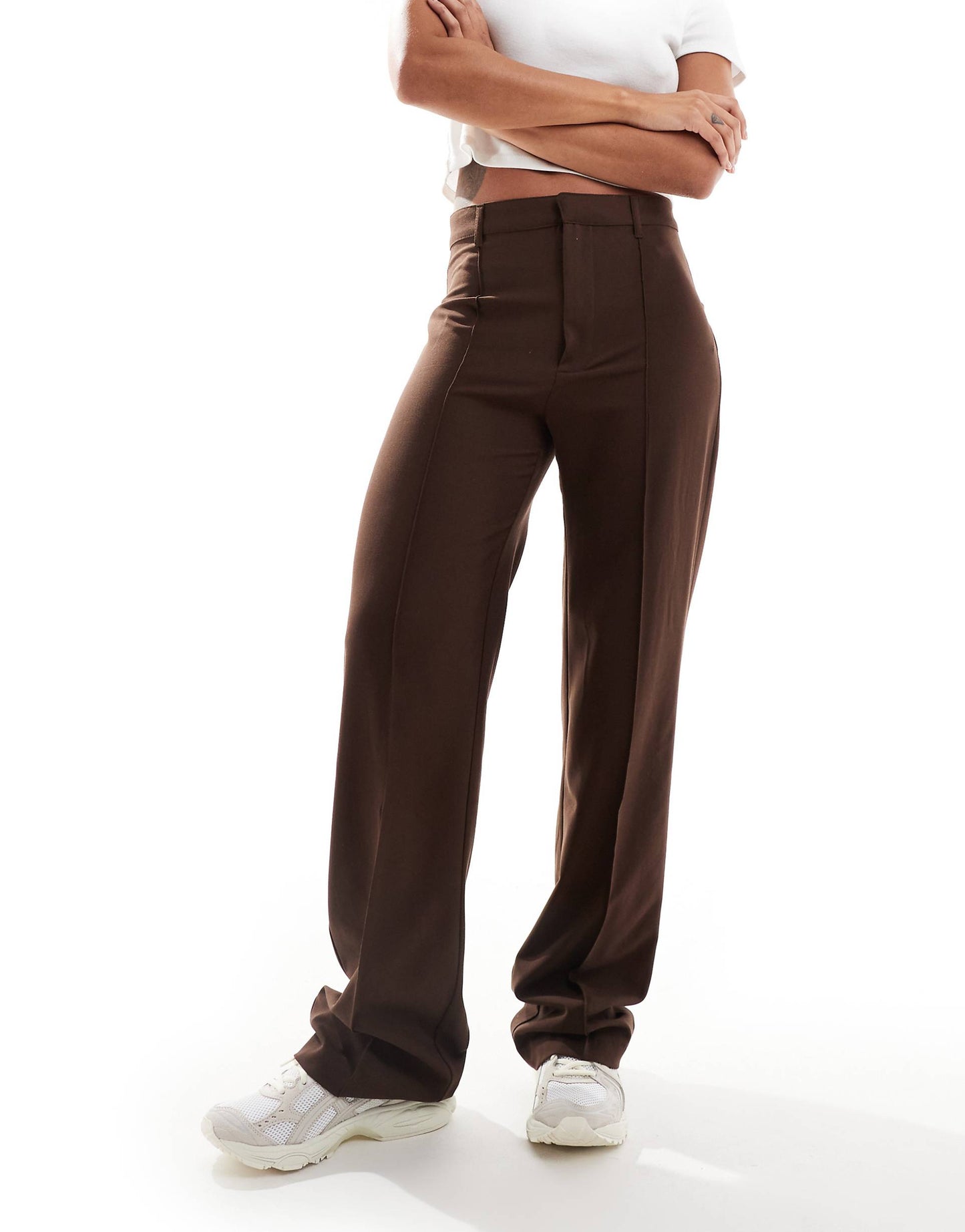 Straight Leg Tailored Trousers With Front Seam