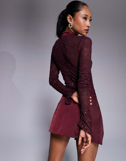 Exclusive High Neck Cut Out All Over Sequin Body Co-Ord