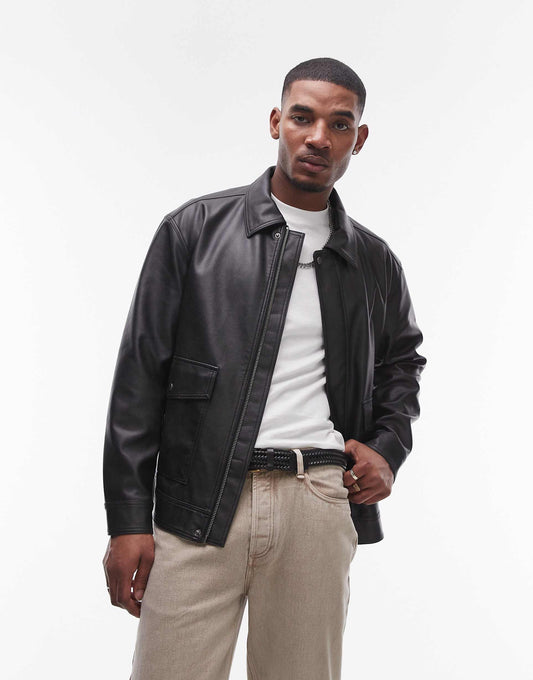 Faux Leather Jacket With Front Pockets