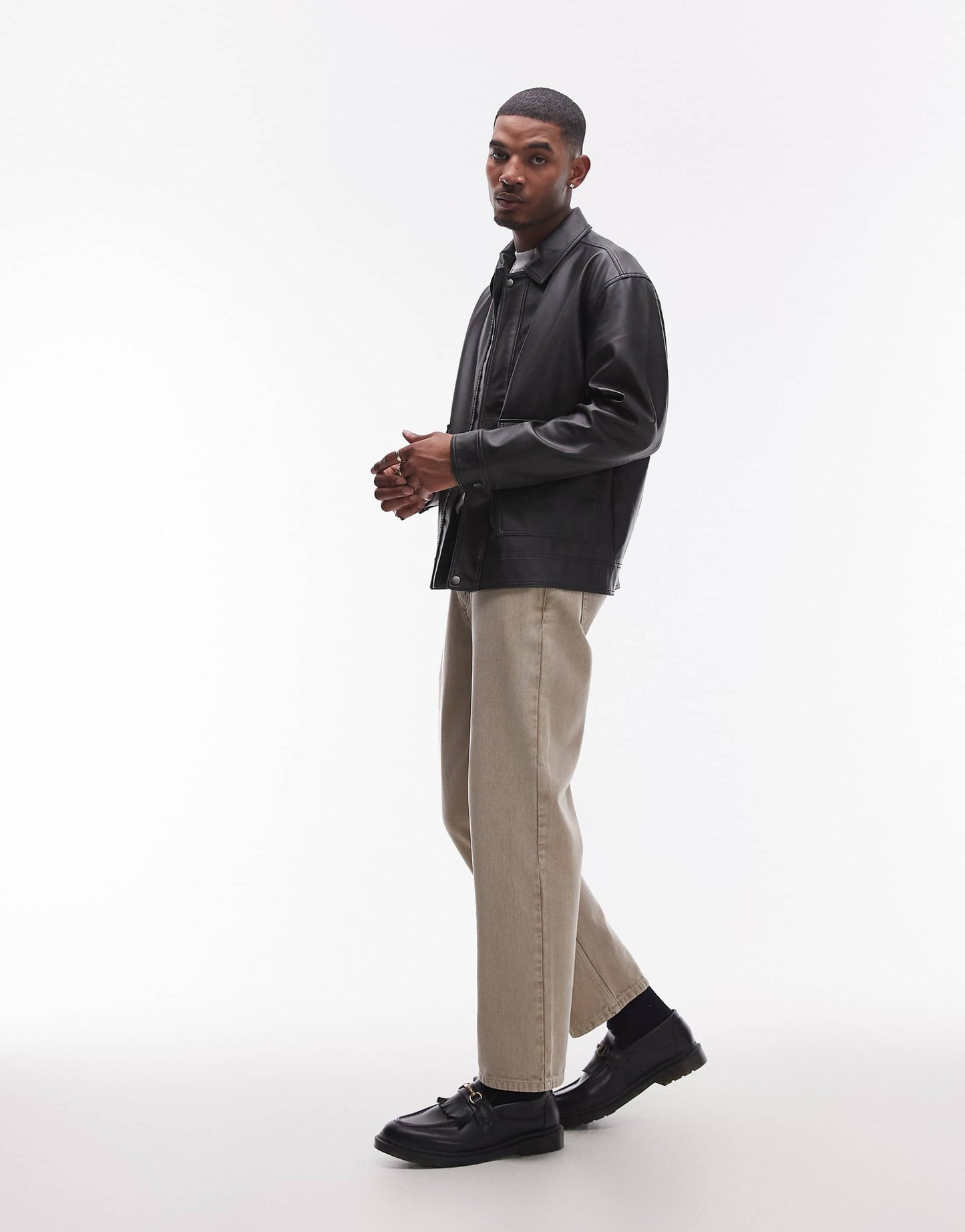 Faux Leather Jacket With Front Pockets
