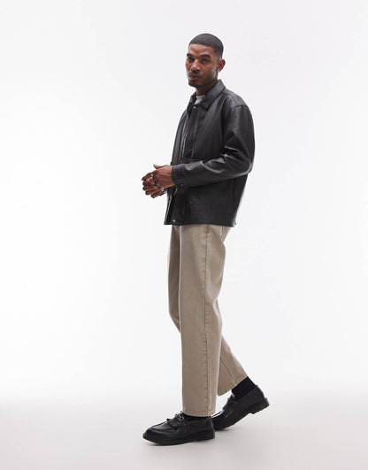 Faux Leather Jacket With Front Pockets