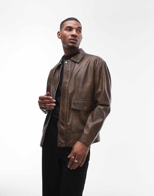 Faux Leather Jacket With Front Pockets