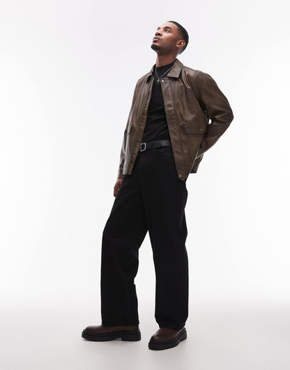 Faux Leather Jacket With Front Pockets