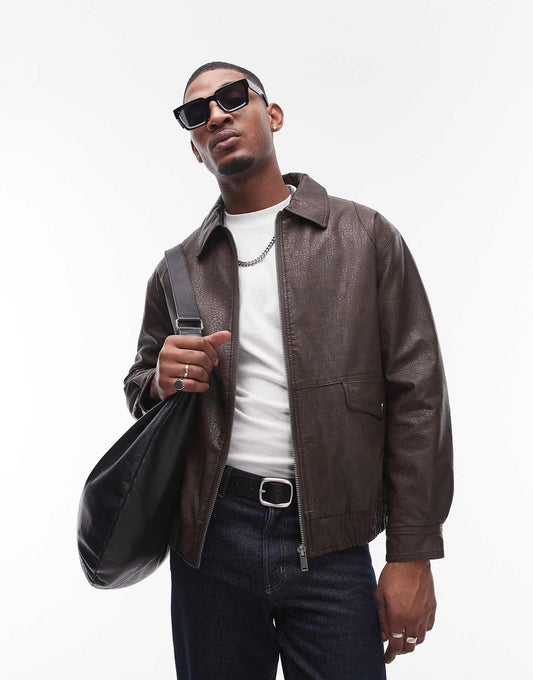 Faux Leather Harrington Jacket
