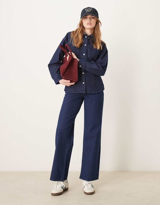 Cinched Waist Denim Shirt Co-Ord