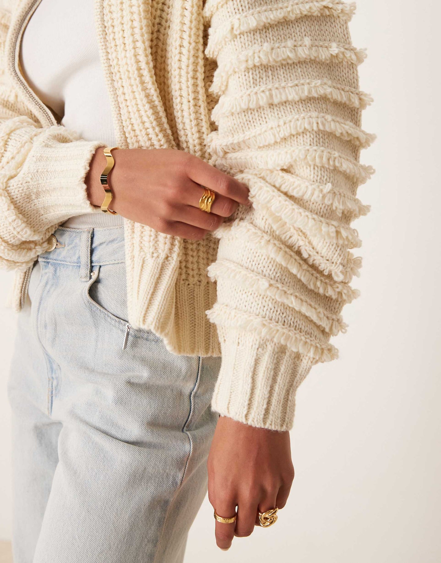 Premium Textured Sleeve Zip Up Cardigan