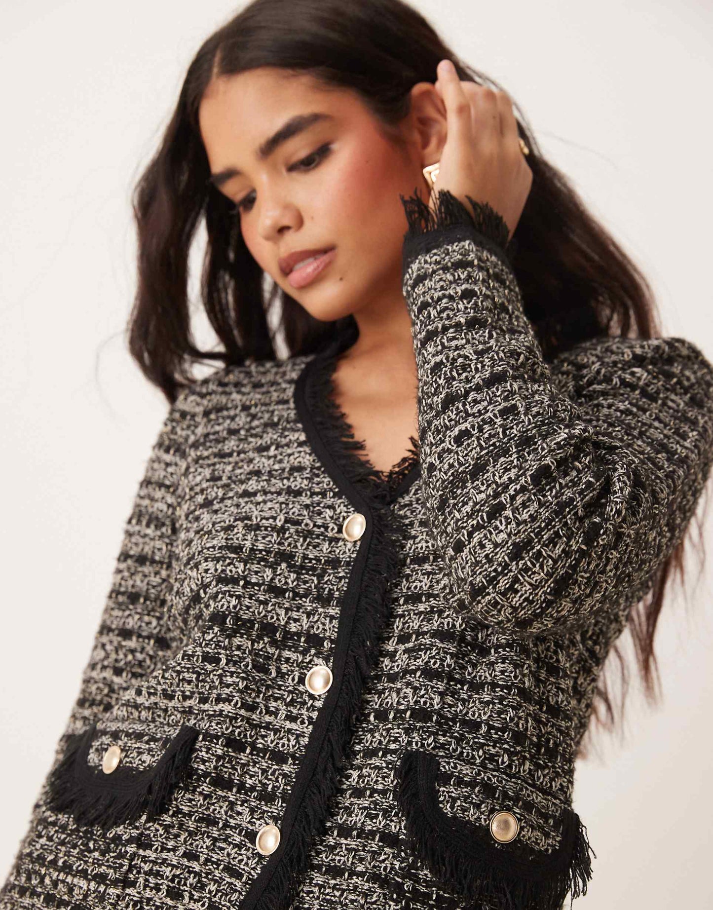 Knitted Cardigan With Frill Detail