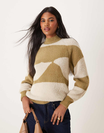 High Neck Fluffy Jumper