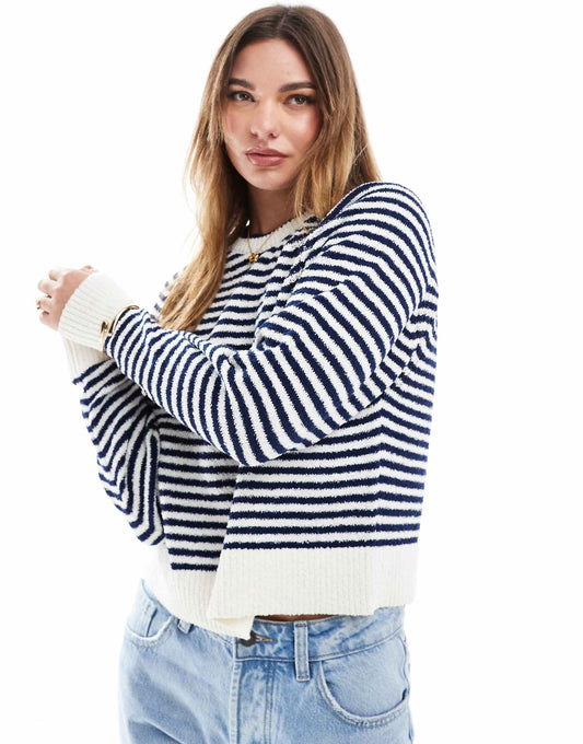 Crew Neck Jumper With Rib Fashioning