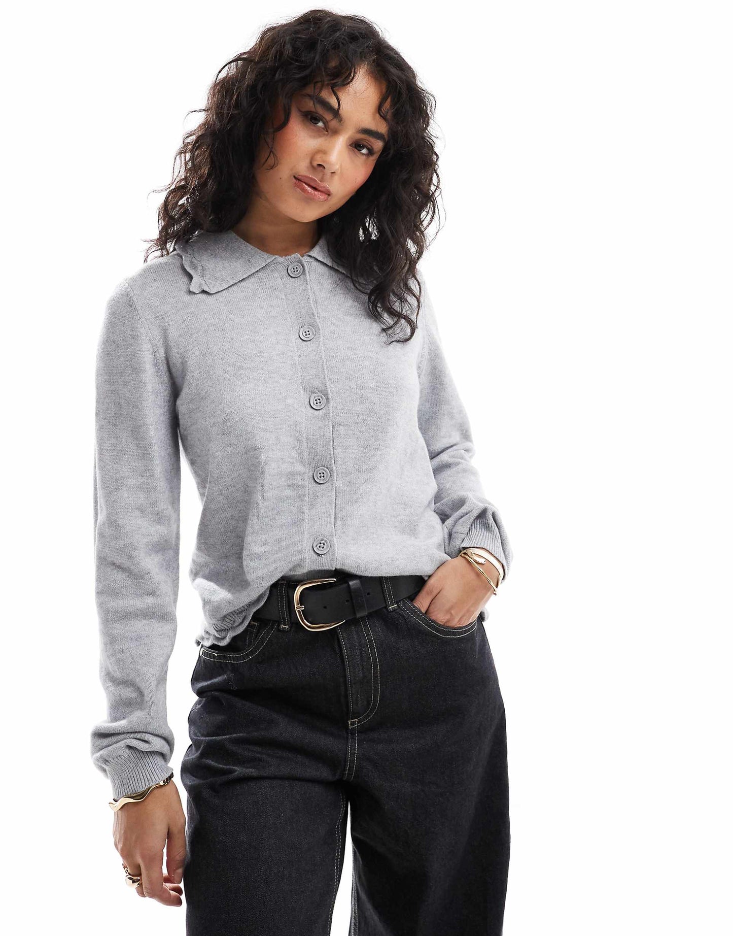 Polo Cardigan With Scalloped Trim