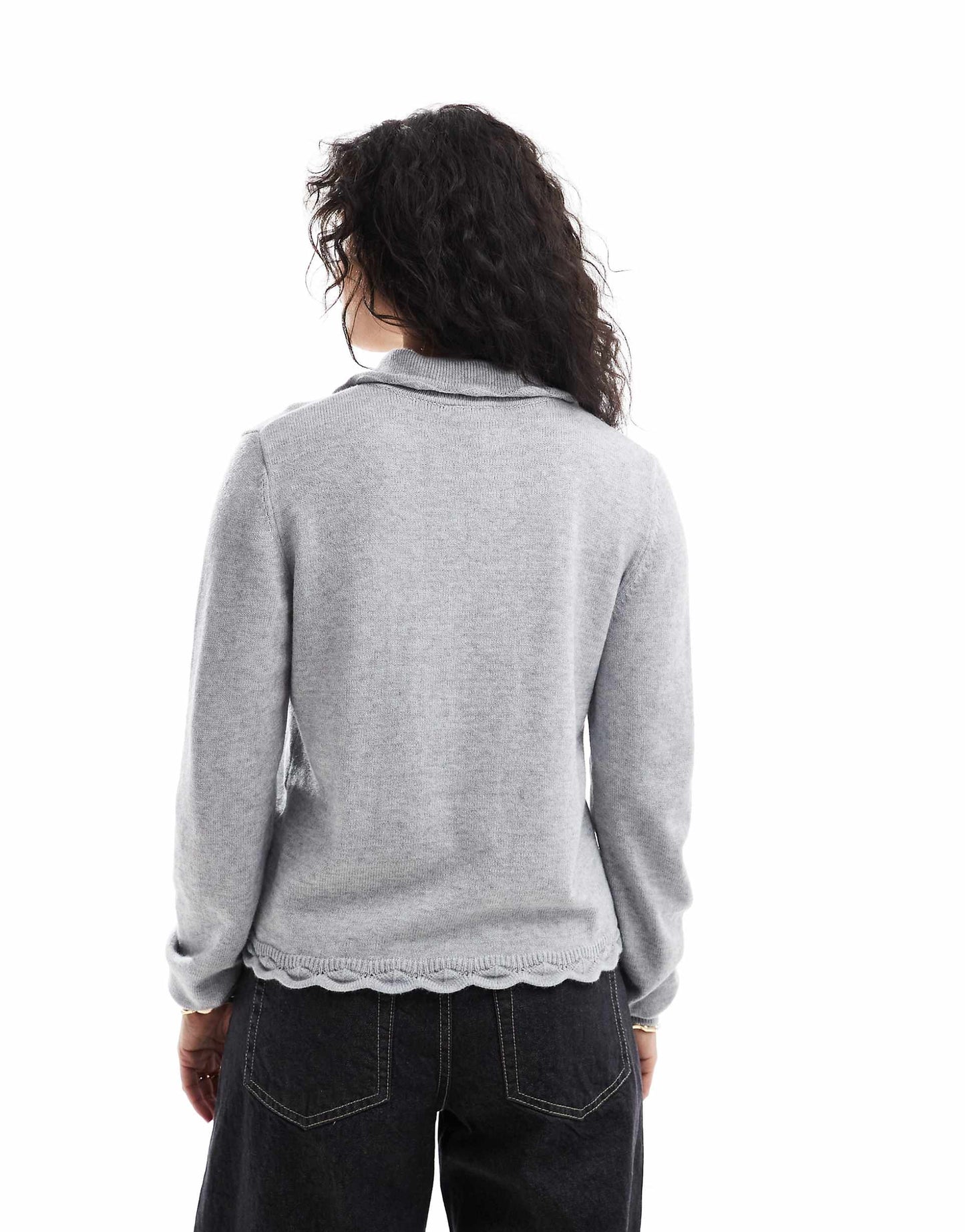 Polo Cardigan With Scalloped Trim