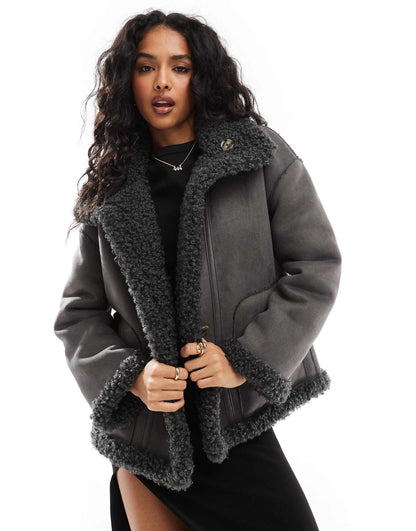 Reversible Faux Suede And Shearling Aviator Jacket