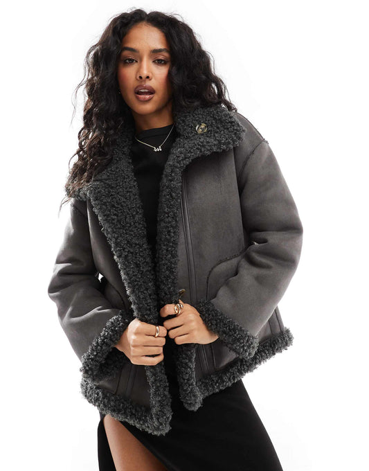 Reversible Faux Suede And Shearling Aviator Jacket