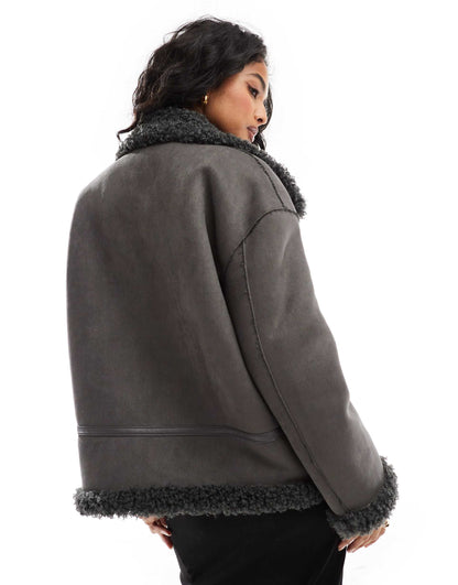 Reversible Faux Suede And Shearling Aviator Jacket