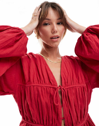 Long Sleeved Smock Top With Ties