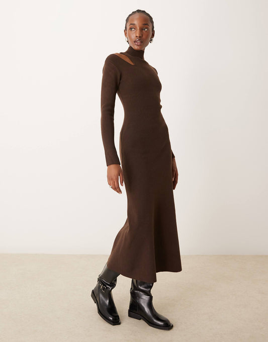 Cut Out Roll Neck Midi Dress