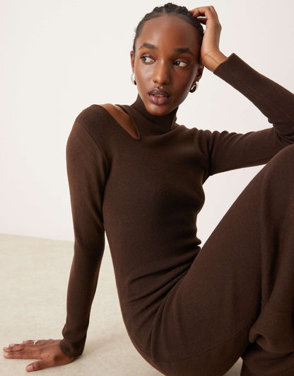 Cut Out Roll Neck Midi Dress