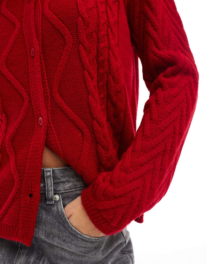Mixed Stitch Knitted Cardigan