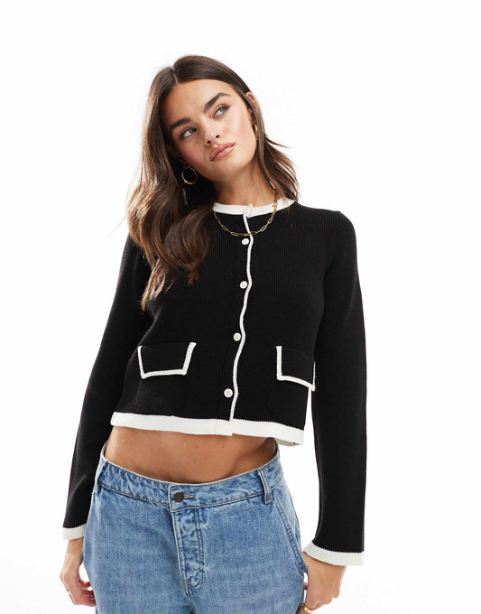 Contrast Tipping Knitted Cardigan