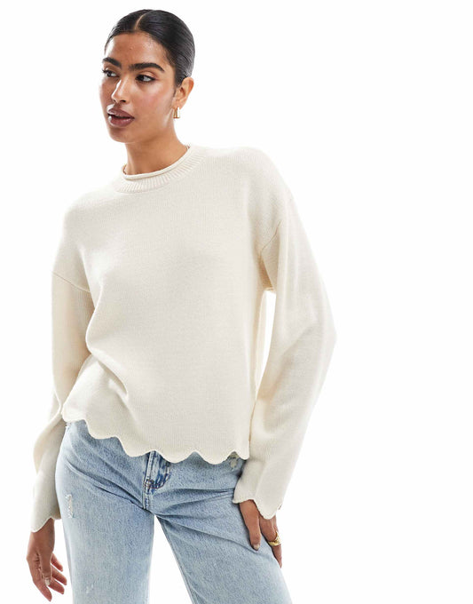 Knitted Jumper With Scallop Edge