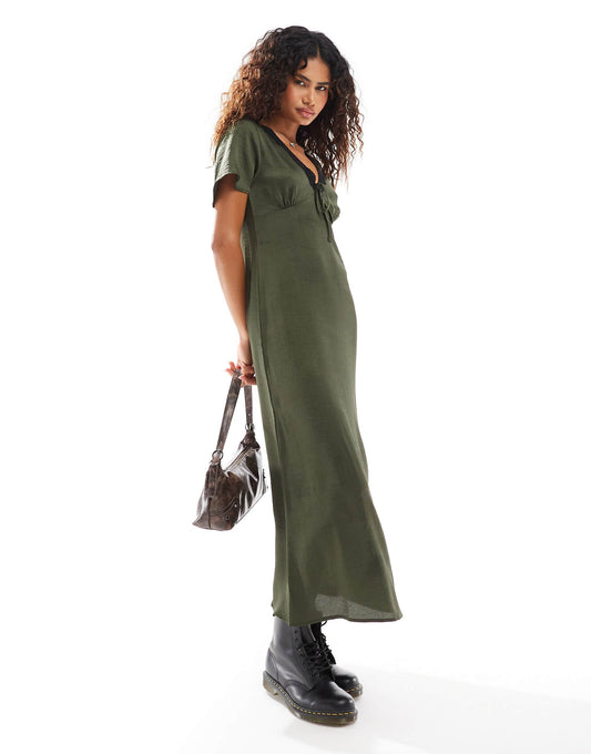 Midi Tea Dress With Lace Trim