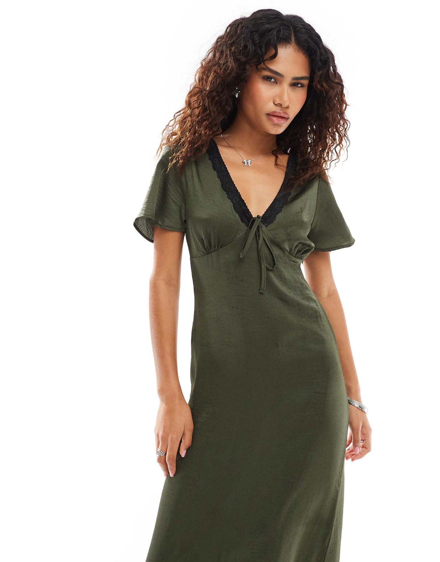 Midi Tea Dress With Lace Trim