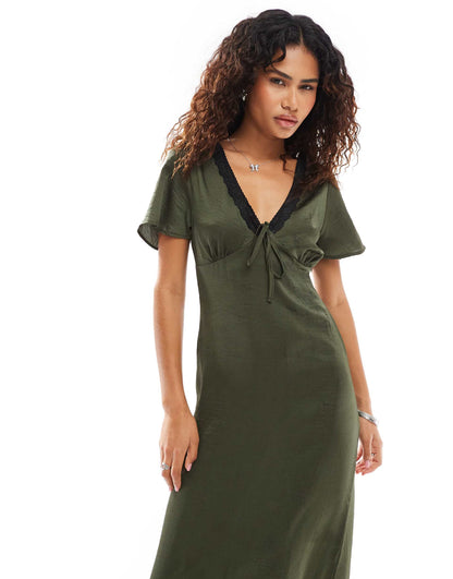 Midi Tea Dress With Lace Trim