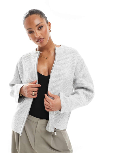 Premium High Neck Double Zip Knitted Bomber Jacket