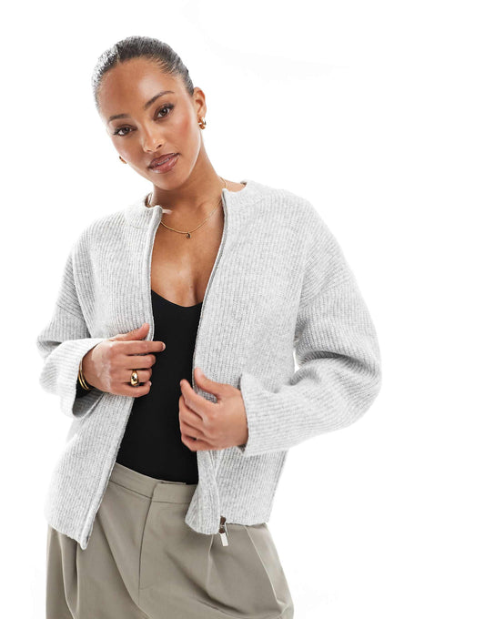 Premium High Neck Double Zip Knitted Bomber Jacket