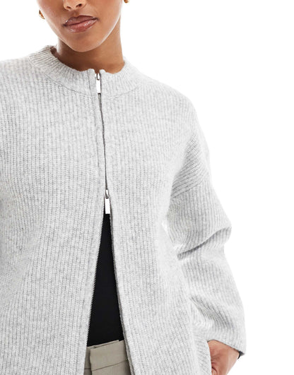 Premium High Neck Double Zip Knitted Bomber Jacket