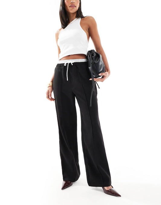 Tailored Straight Leg Ruched Waistband Trousers