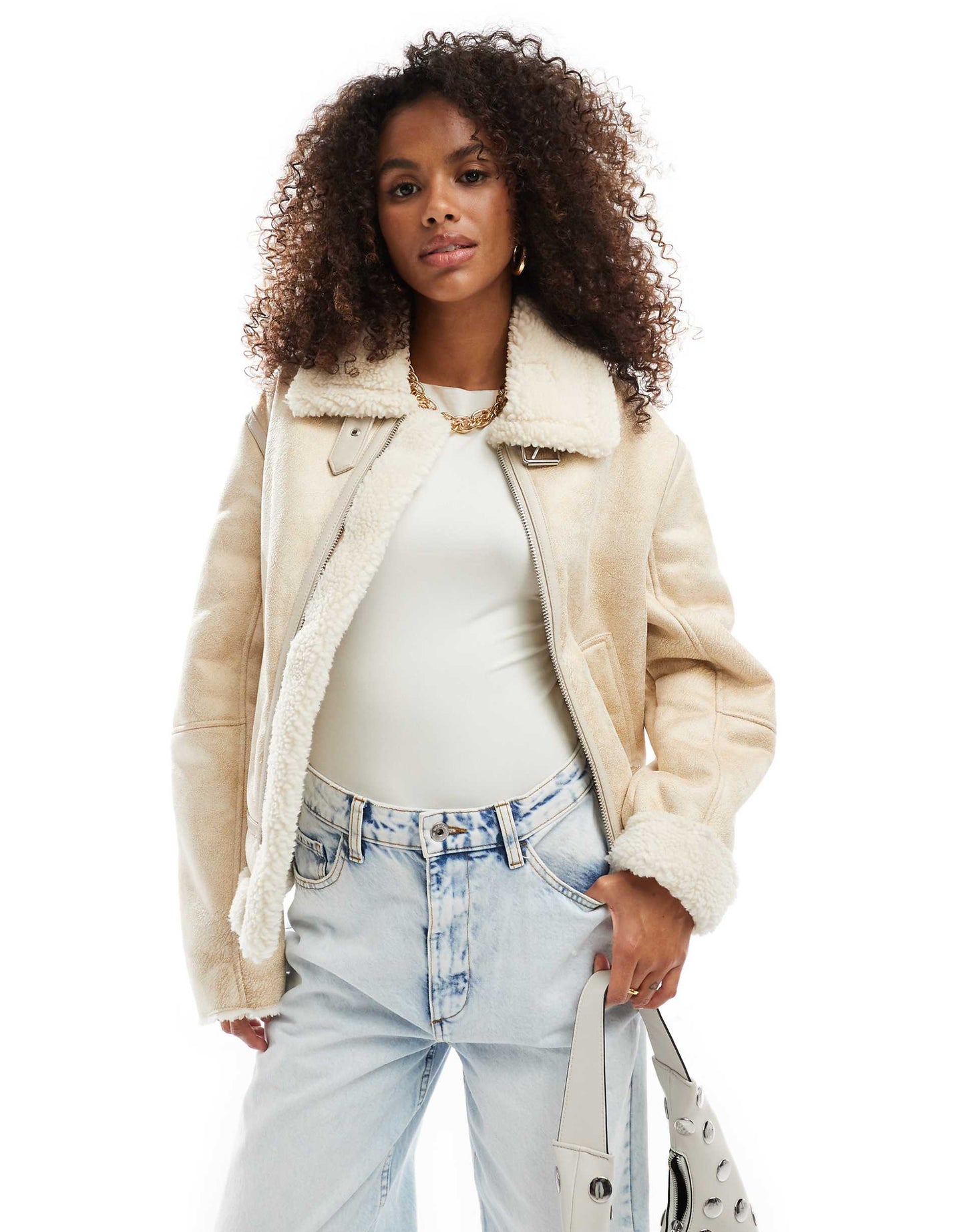 Shearling Trim Aviator Jacket