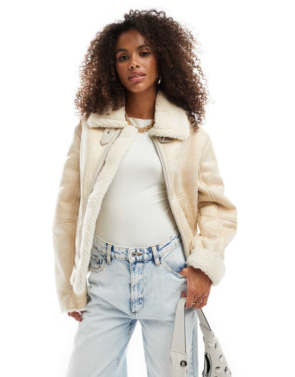 Shearling Trim Aviator Jacket