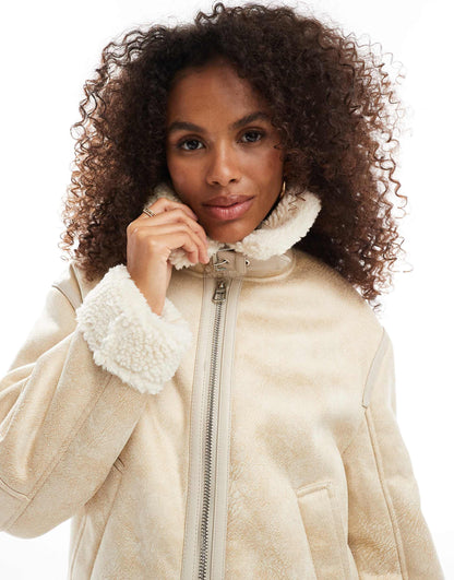 Shearling Trim Aviator Jacket