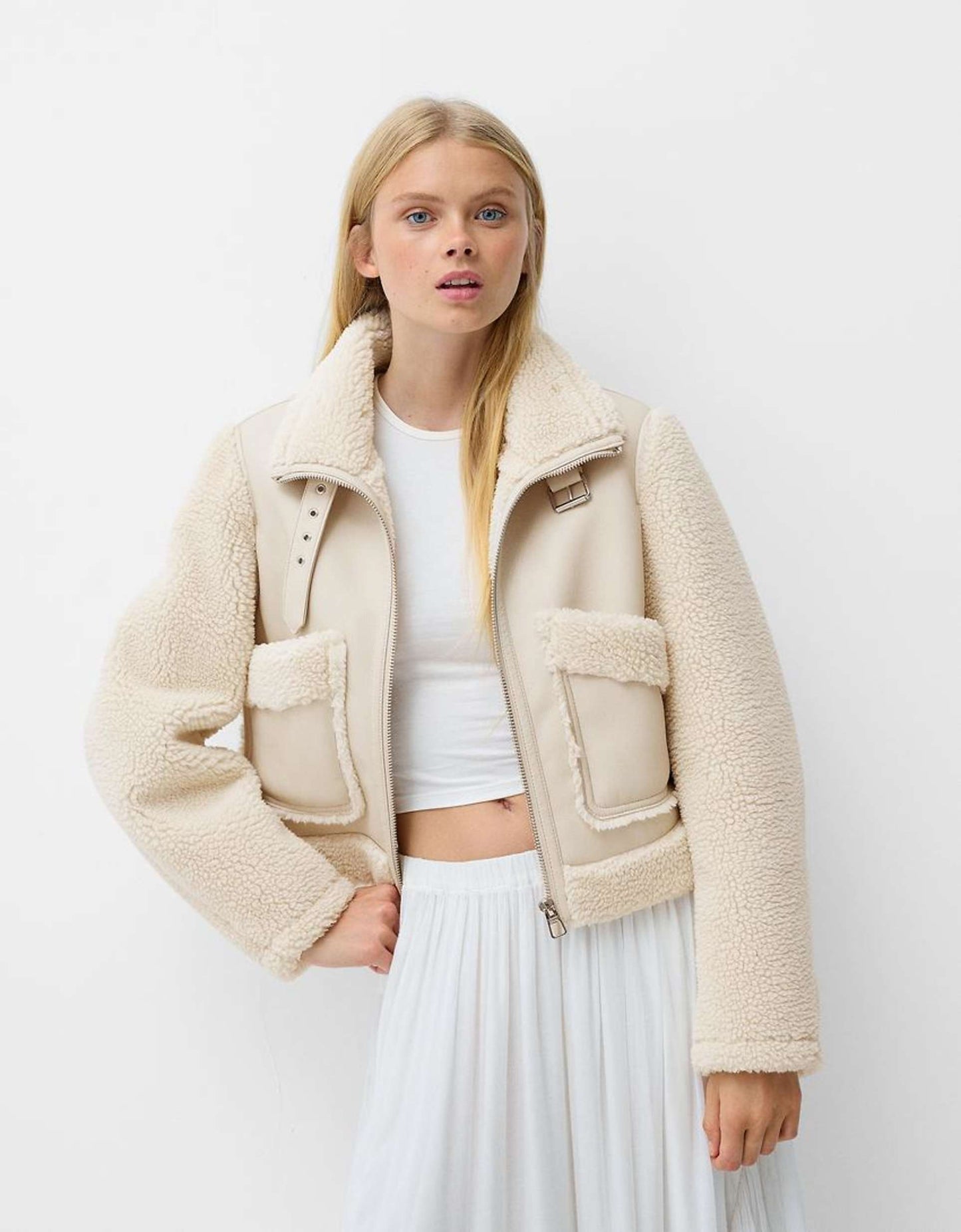 Shearling And Faux Leather Jacket