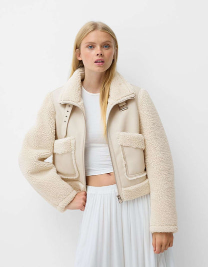 Shearling And Faux Leather Jacket