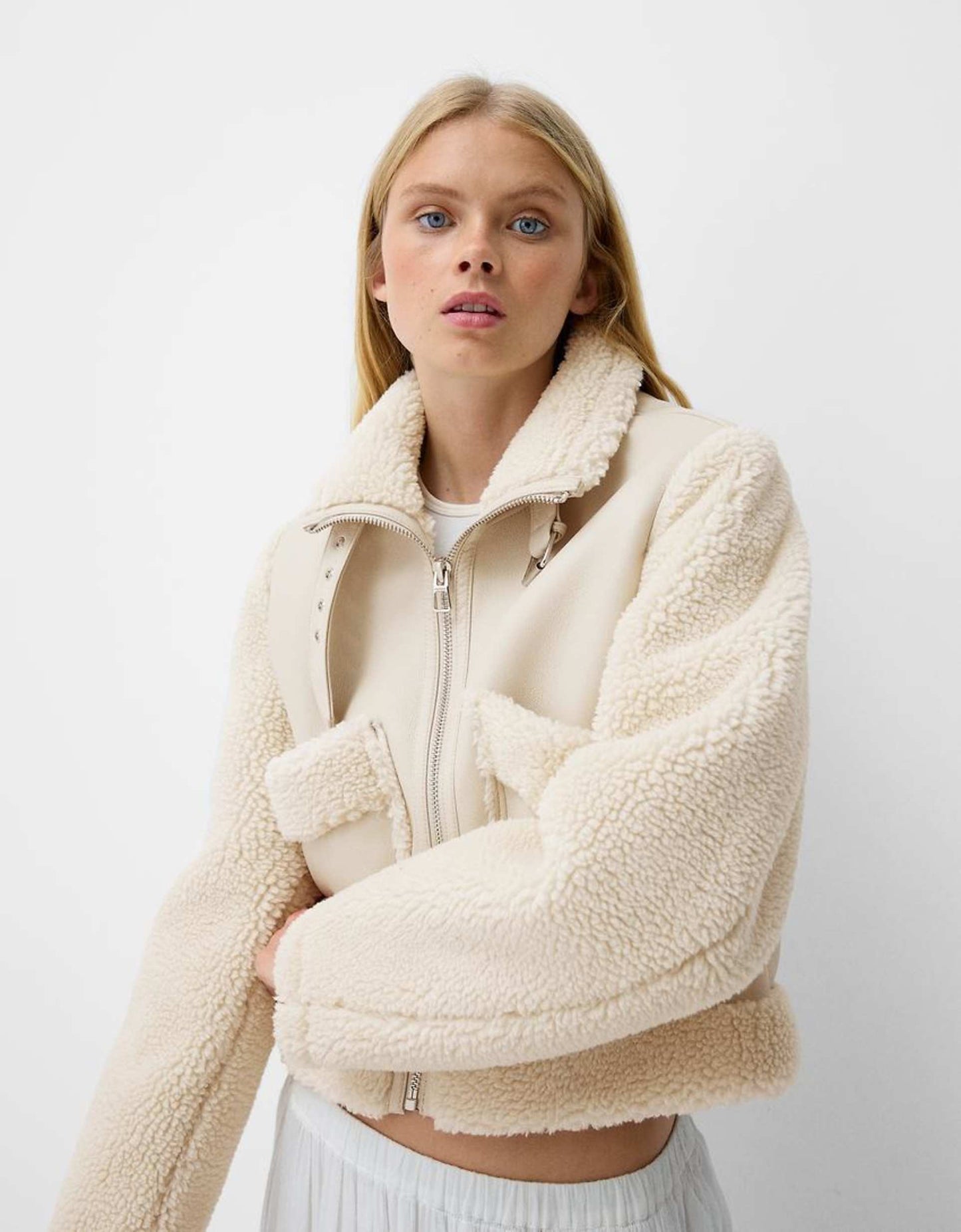 Shearling And Faux Leather Jacket