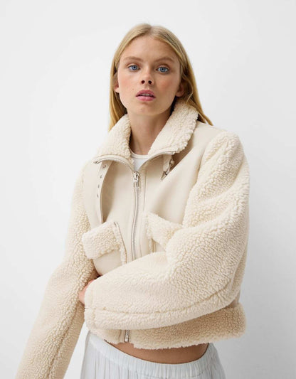 Shearling And Faux Leather Jacket