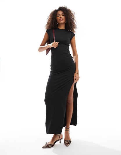 Draped Short Sleeve Maxi Dress