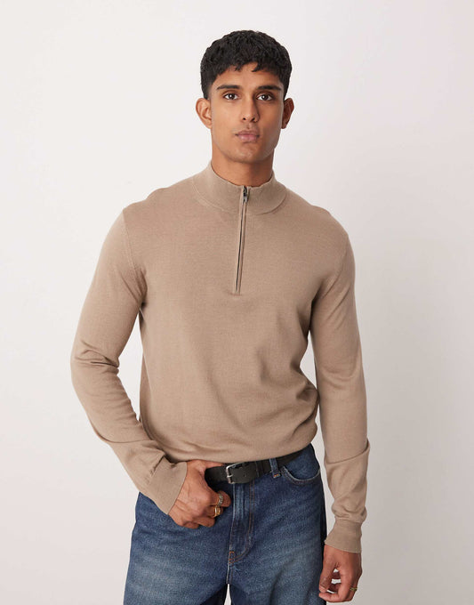 Regular Fit Quarter Zip Wool Sweatshirt