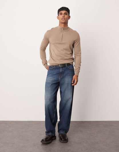 Regular Fit Quarter Zip Wool Sweatshirt