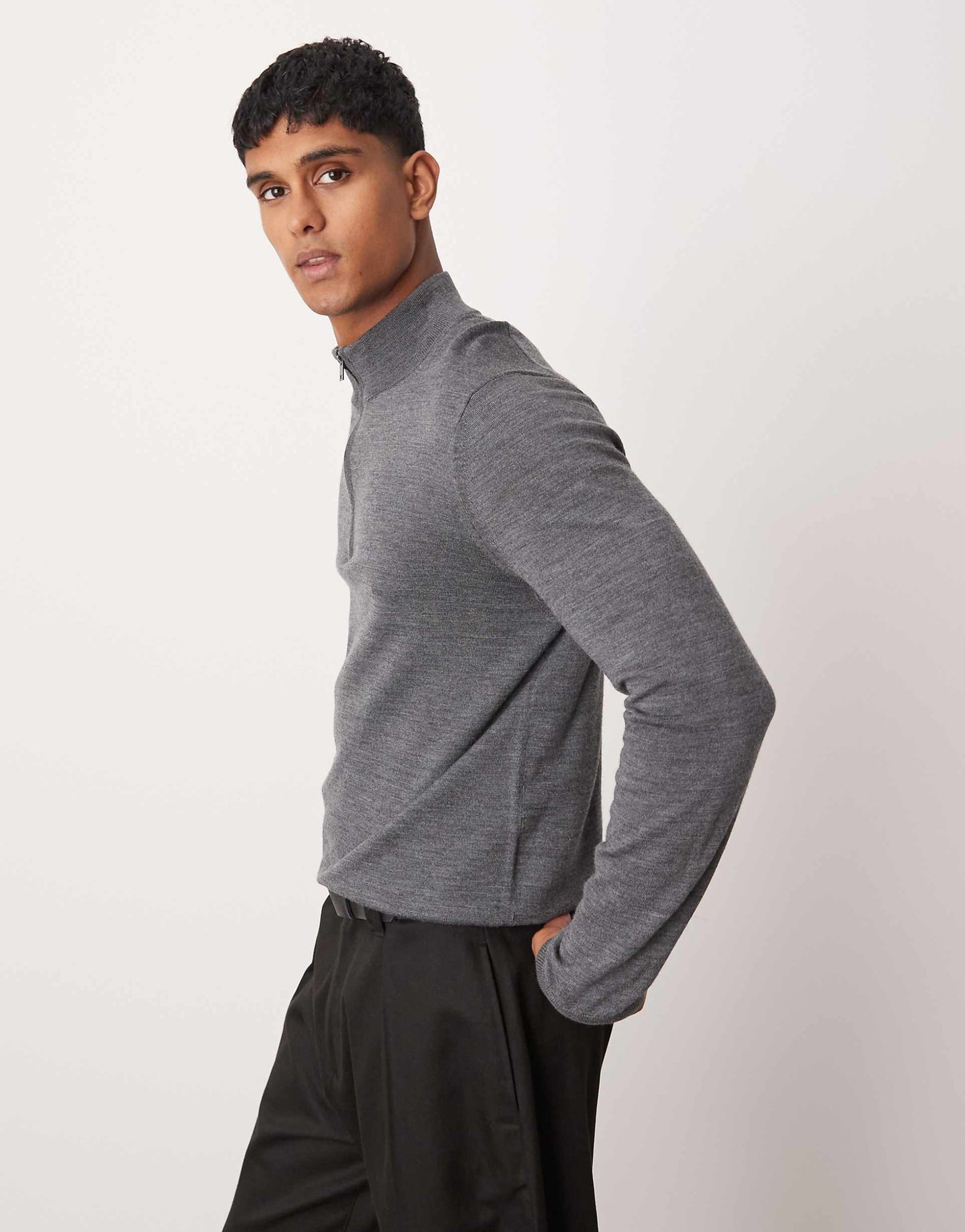 Regular Fit Quarter Zip Wool Sweatshirt