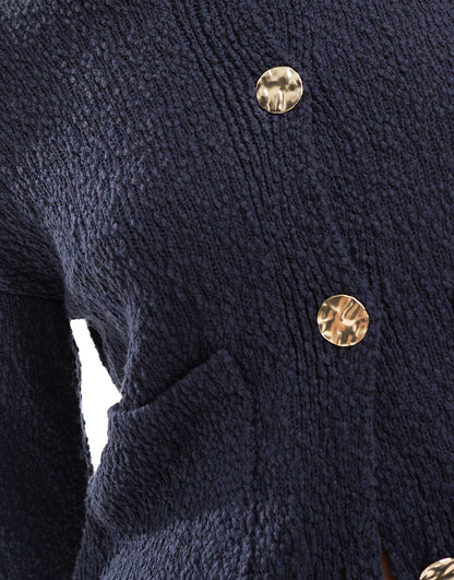 Textured Knit Gold Button Pocket Detail Cardigan Co-Ord