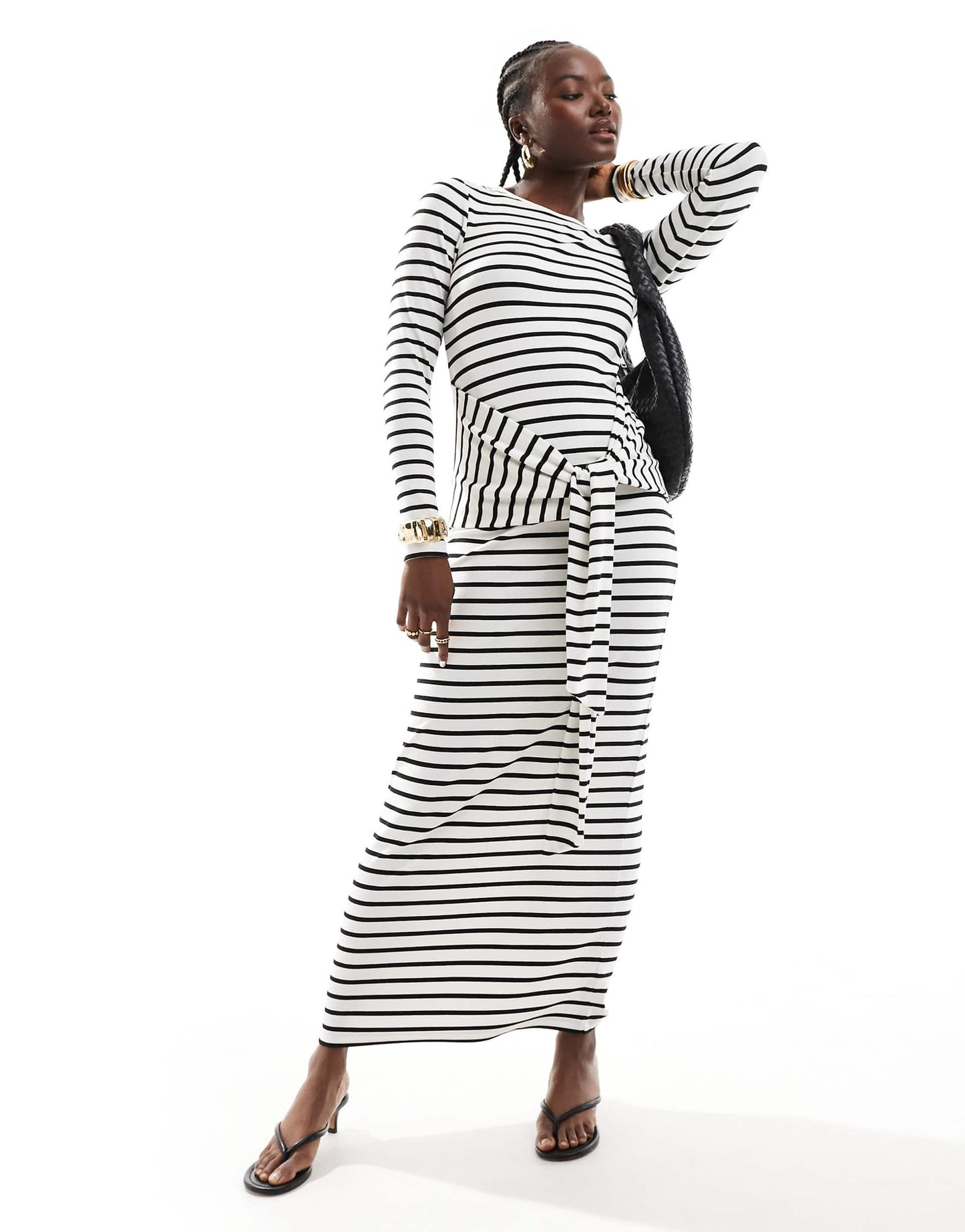 Knitted Long Sleeve Tie Front Maxi Dress